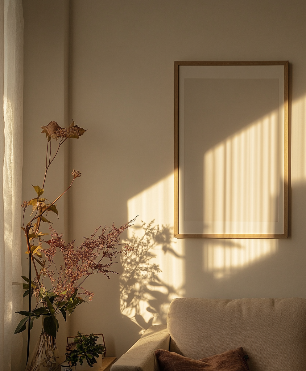 Serene Moment in Living Room with Large Frame