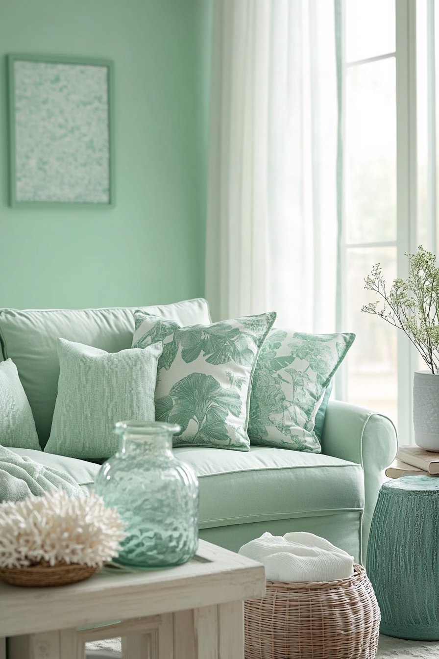 Serene Seafoam Studio: Coastal Minimalist Living Room Decor