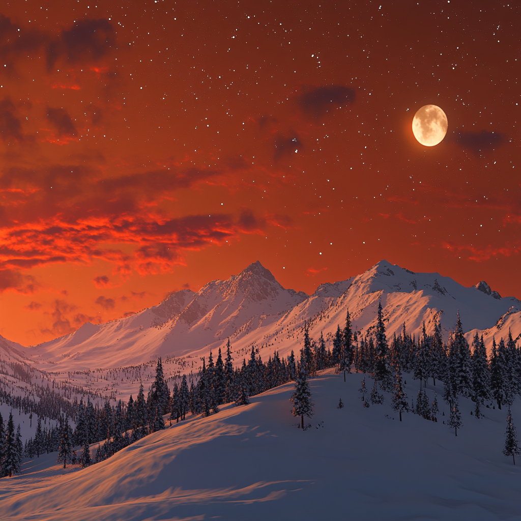 Serene Snowy Hill with Majestic Moonlight