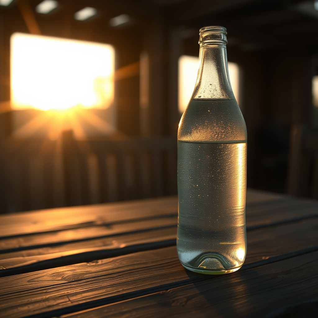 Serenity: Water bottle glass in warm light