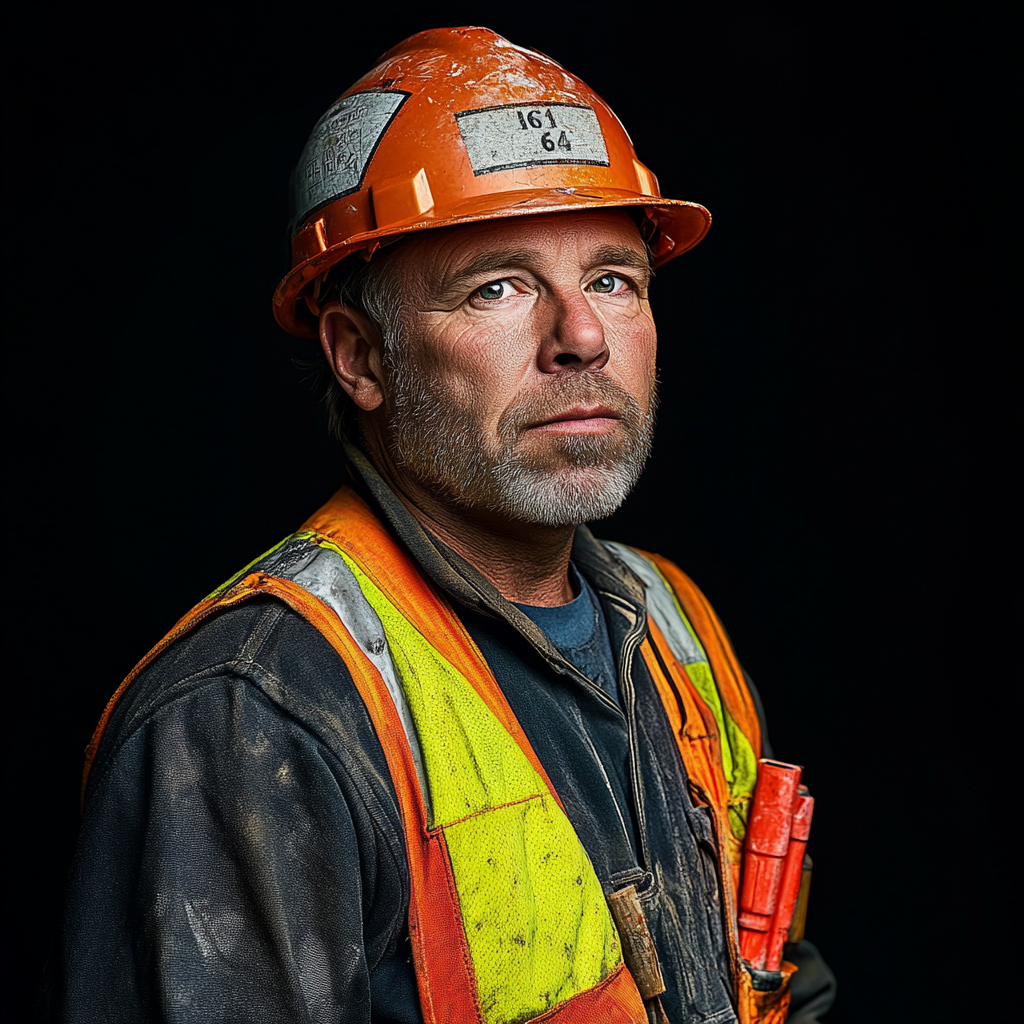 Serious 35-Year-Old Construction Worker Standing Portrait