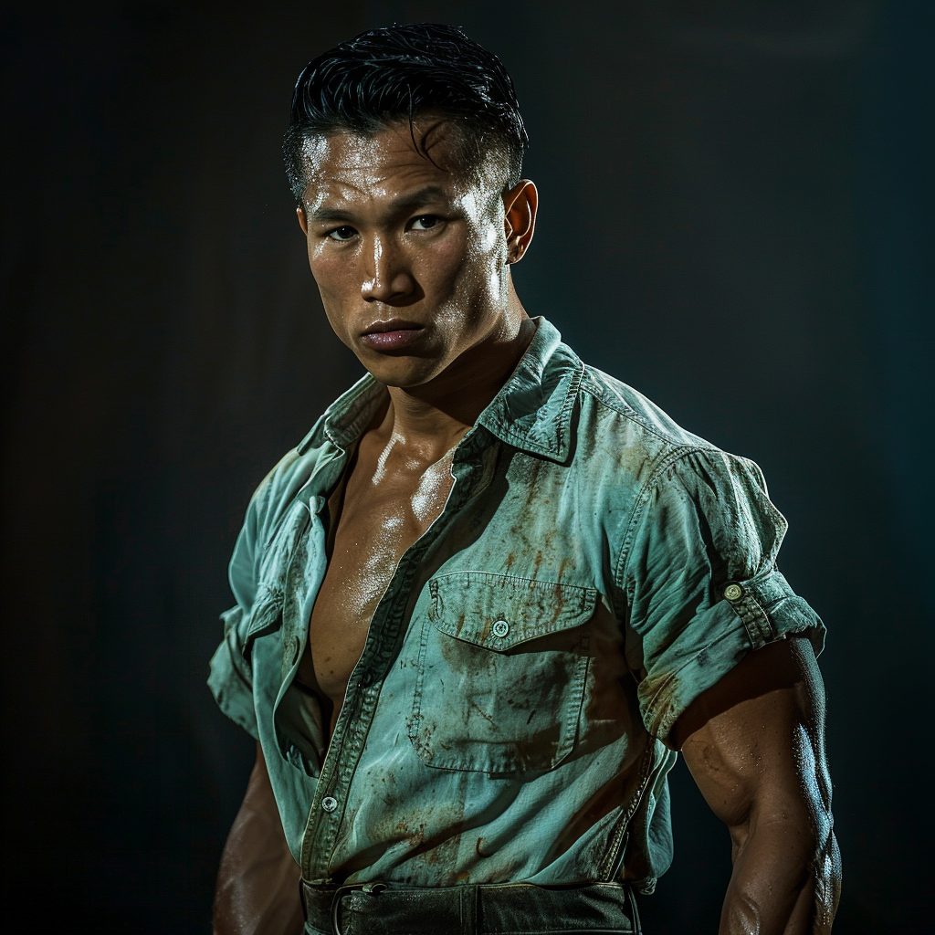 Serious Vietnamese Body Builder in Dramatic Lighting