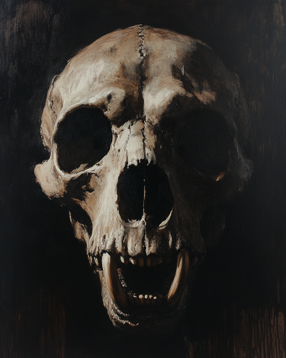 Serious Yet Relaxed Bear Skull Portrait Painting