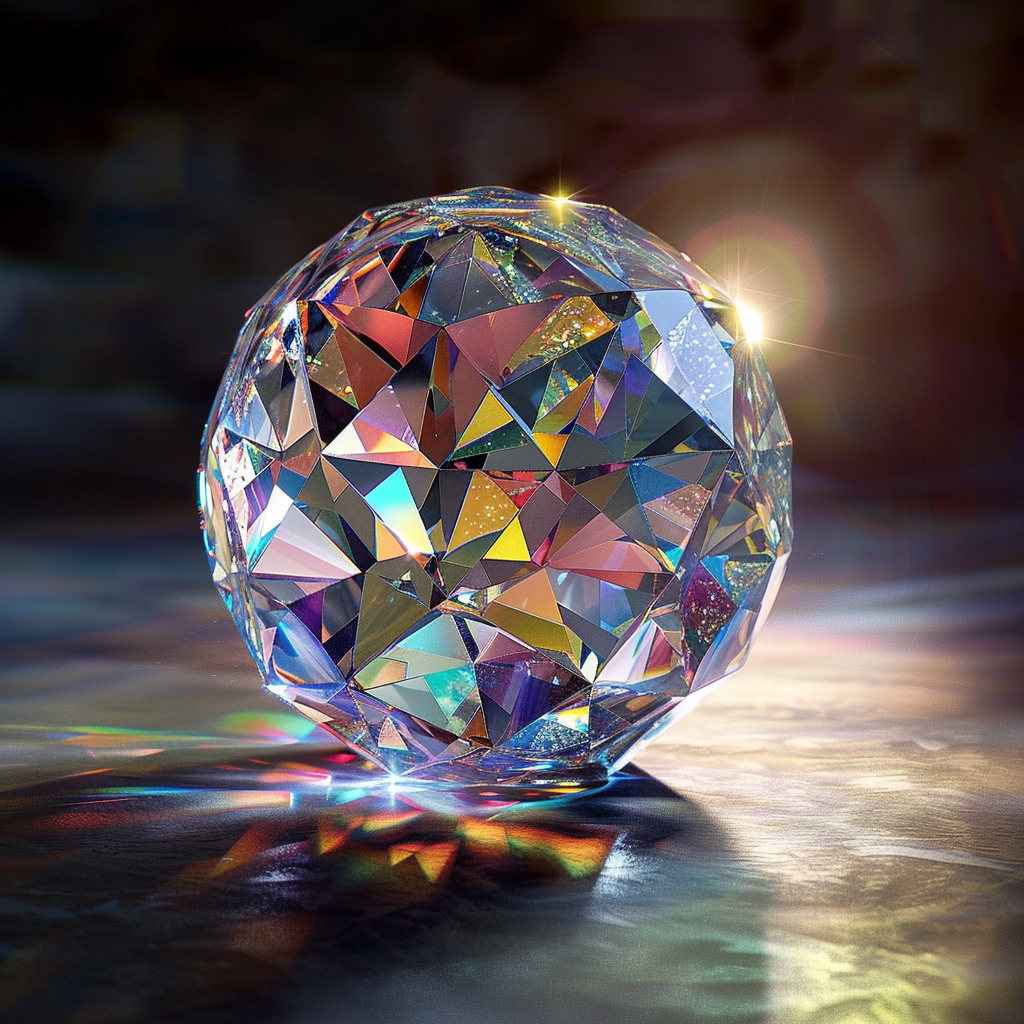 Shaded diamond sphere with light above on camera lens.