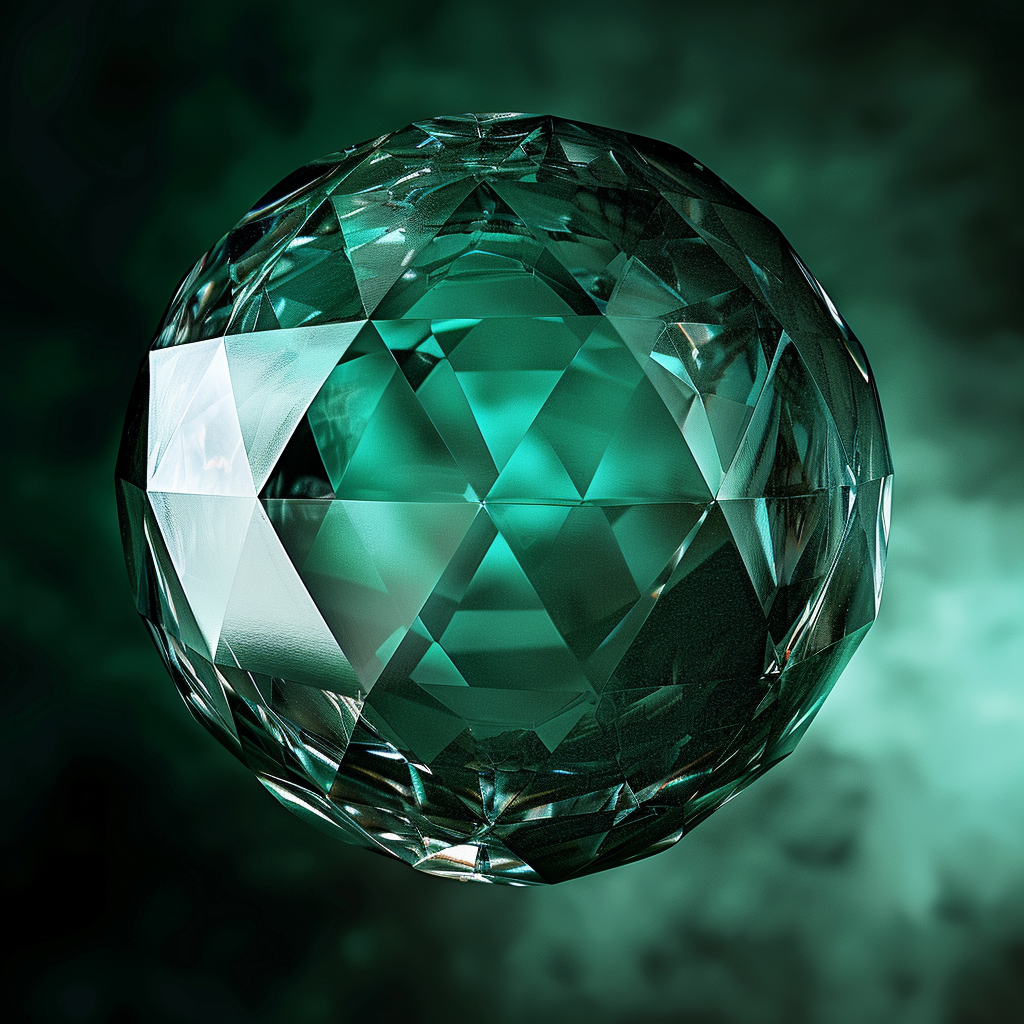 Shaded teal diamond sphere with light above/right. Canon.