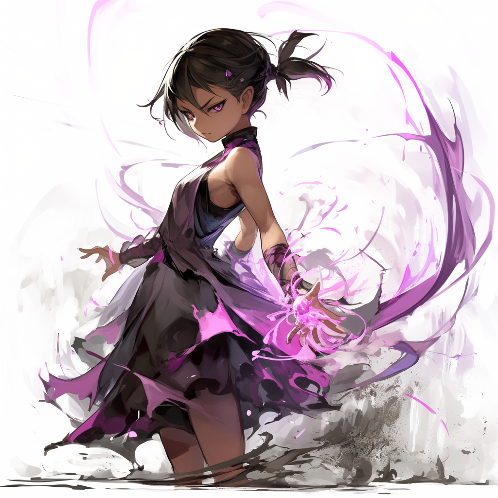 Shadow girl in pink dress with amethyst, D&D style.