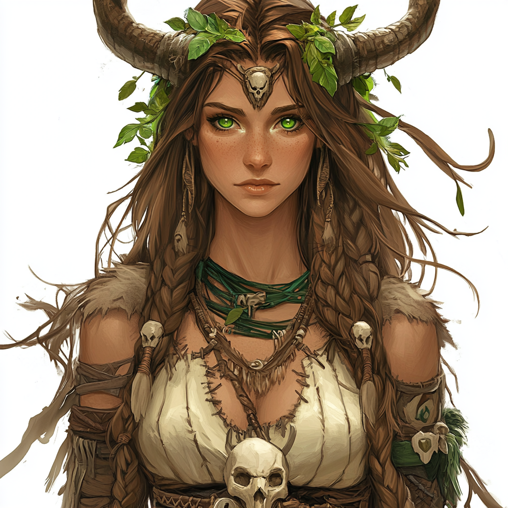 Shaman Pathfinder Woman with Leaf Dress and Skull Crown