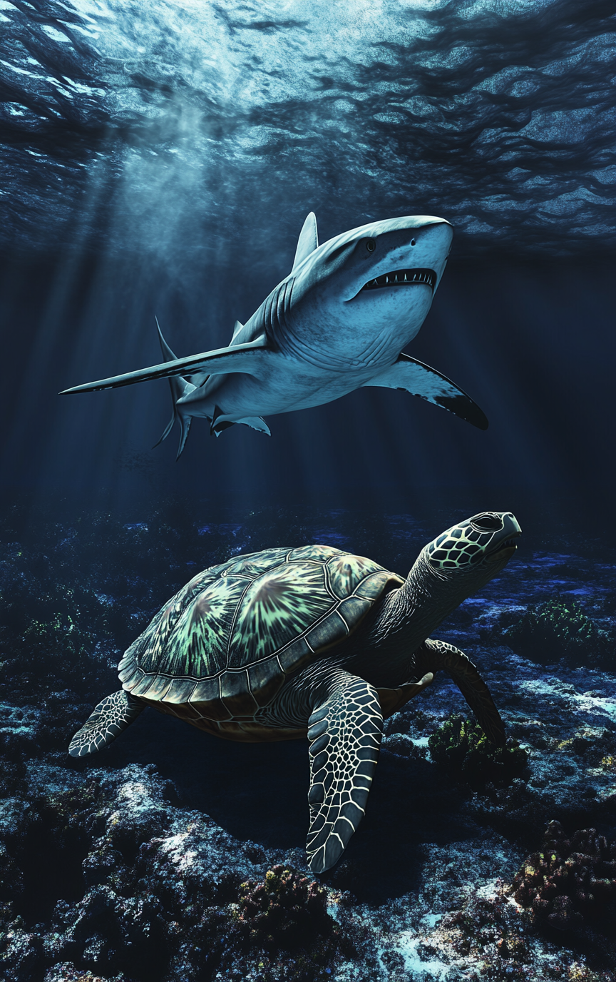 Shark vs Turtle: Resilient Armor in Underwater Face-off