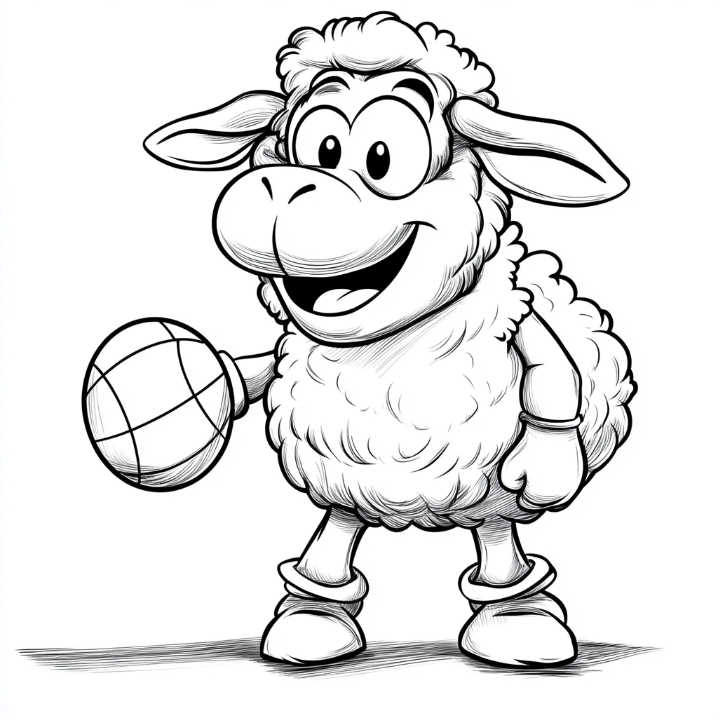 Sheep and Mario playing volleyball in black and white.