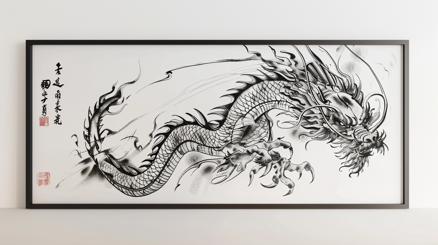 Shimeji beast in Chinese style, black and white caricature.