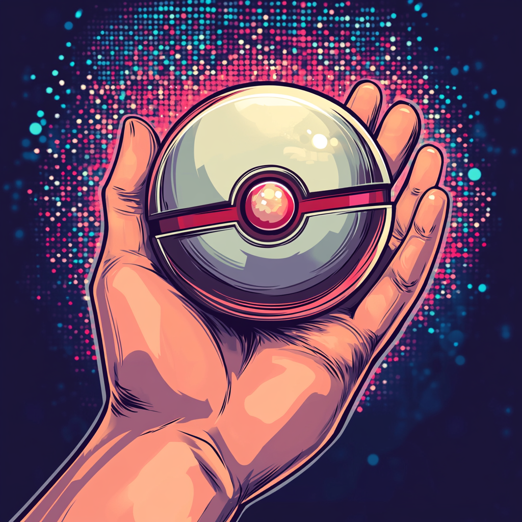 Shiny gem badge in pokeball shape at disco party.