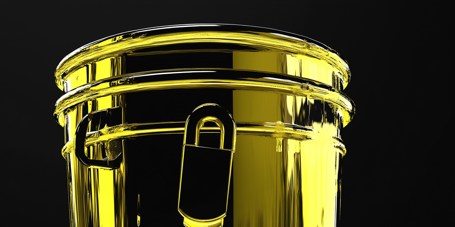 Shiny yellow lock on bucket in the dark