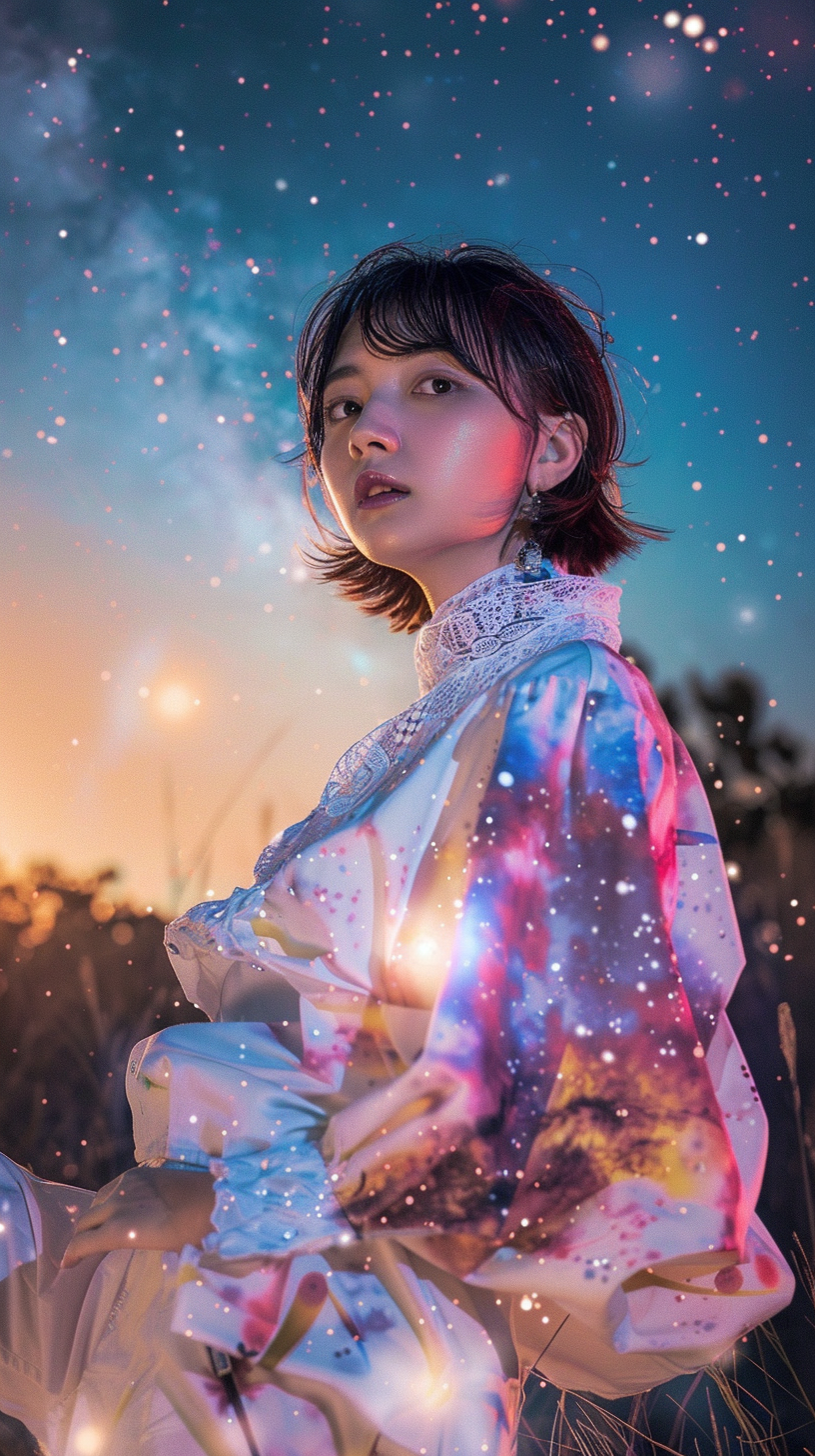 Shooting 18 year old Japanese fashion model in cosmos field