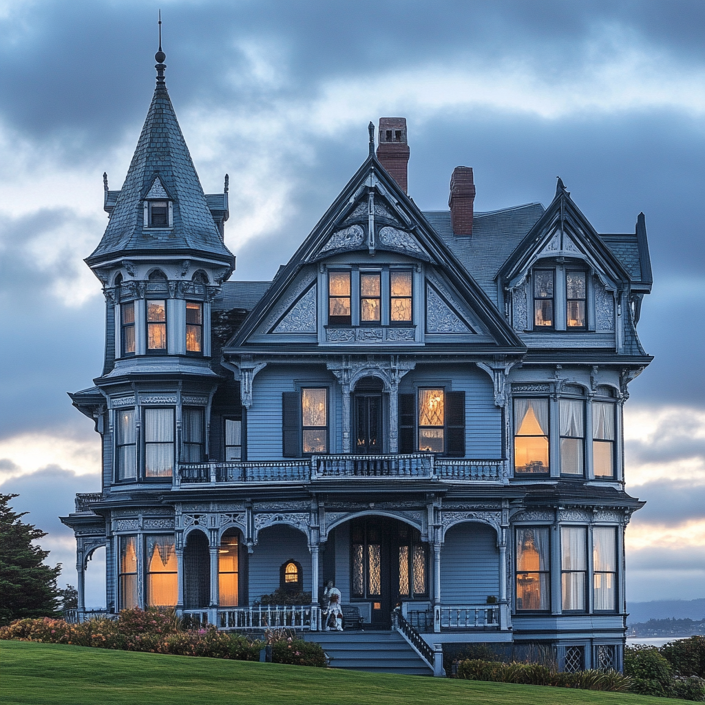 Shorecliff Manor Victorian House Tower Twilight 