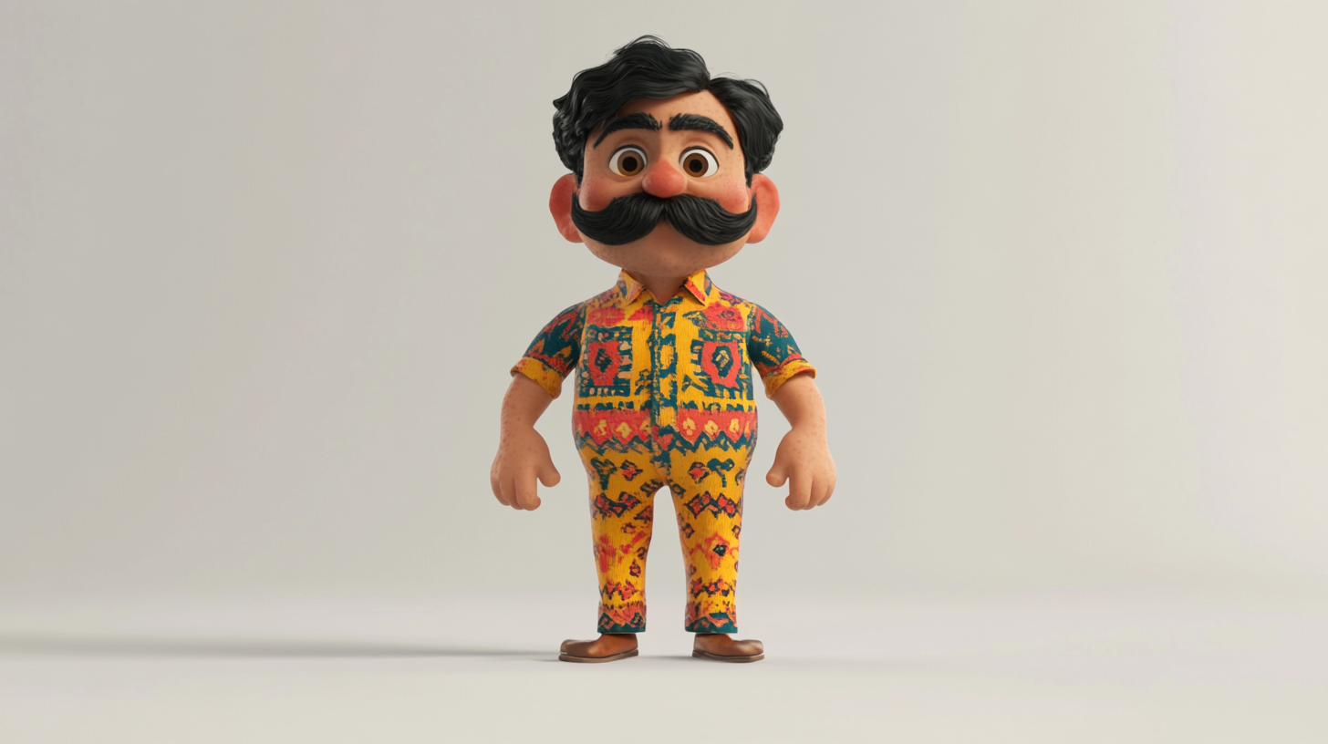 Short man with playful expression wears Mexican-style clothing.