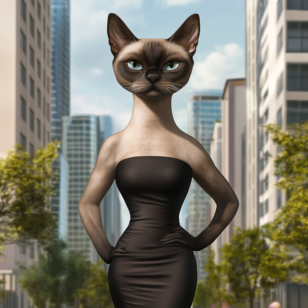 Siamese cat in stylish dress, elegant and fashionable.