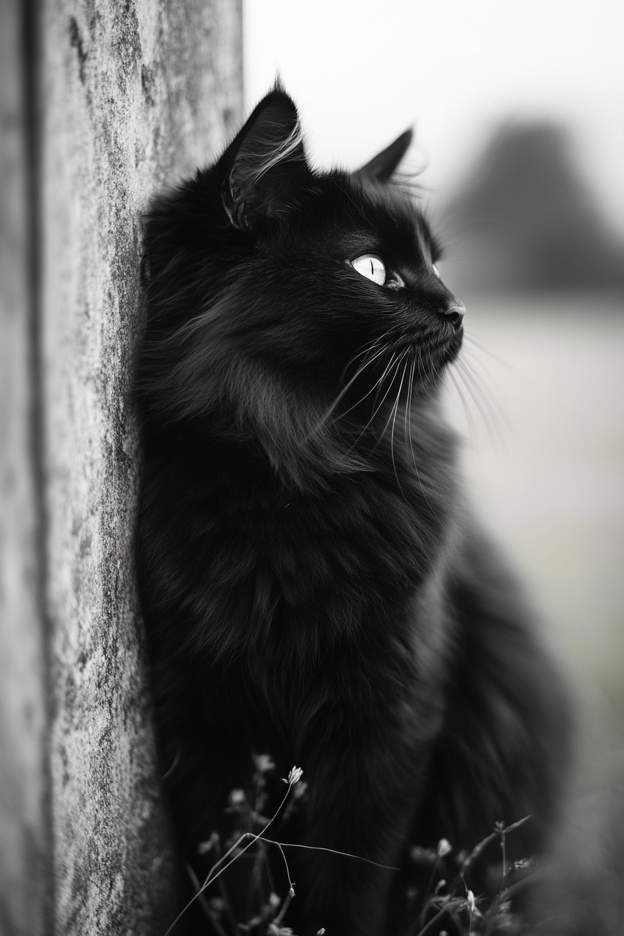 Side view of elegant gothic black cat.