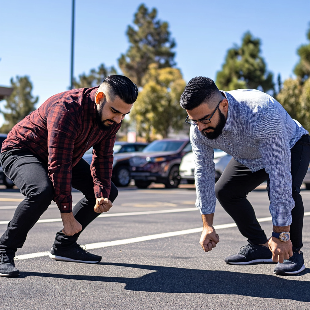 Sigma males networking in goofy masculine outfits at Dennys.