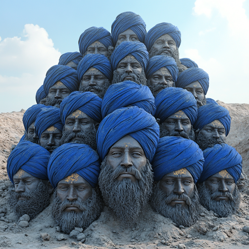 Sikh Warriors in Blue Turbans in Pyramid Shape