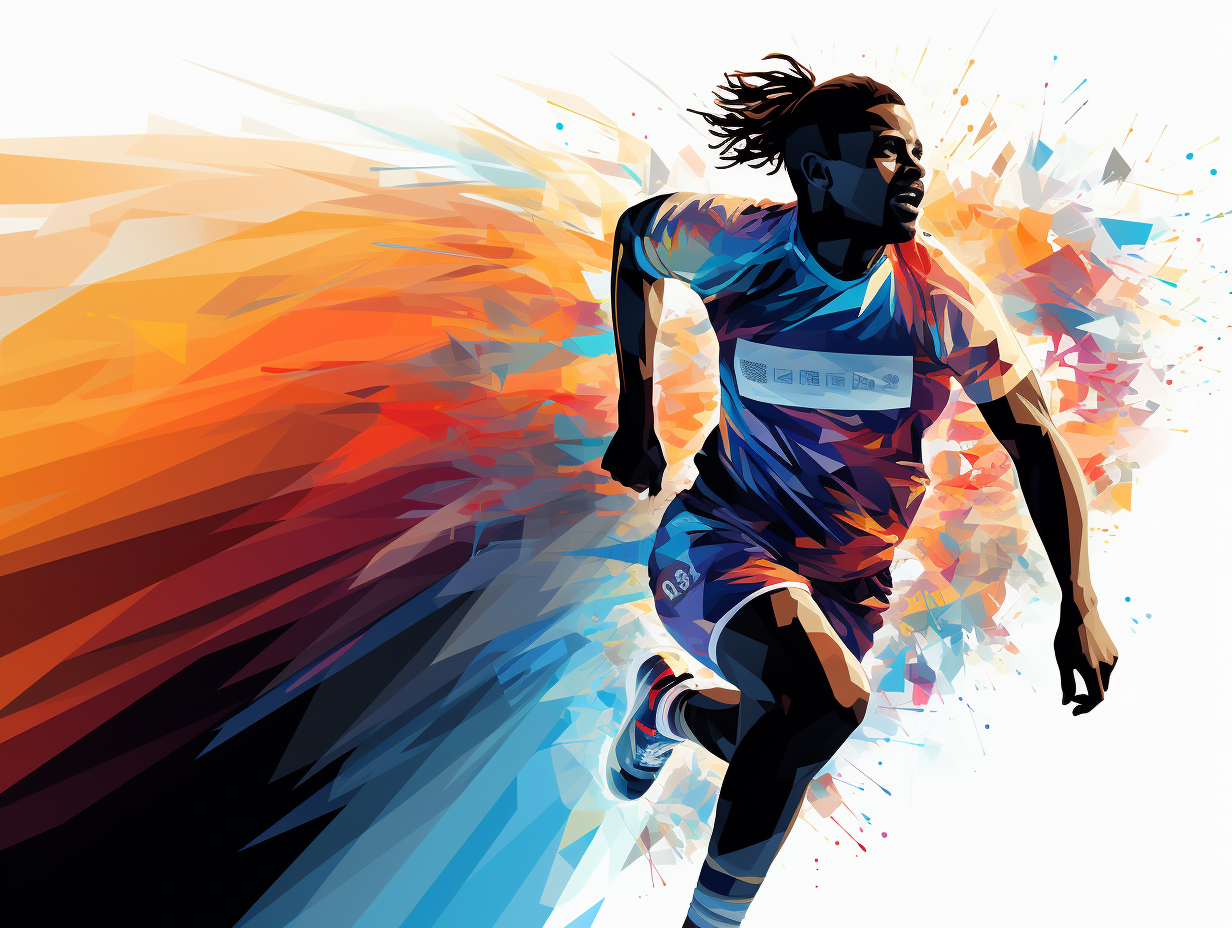 Silhouette of Athlete Running in Pastel Diamonds