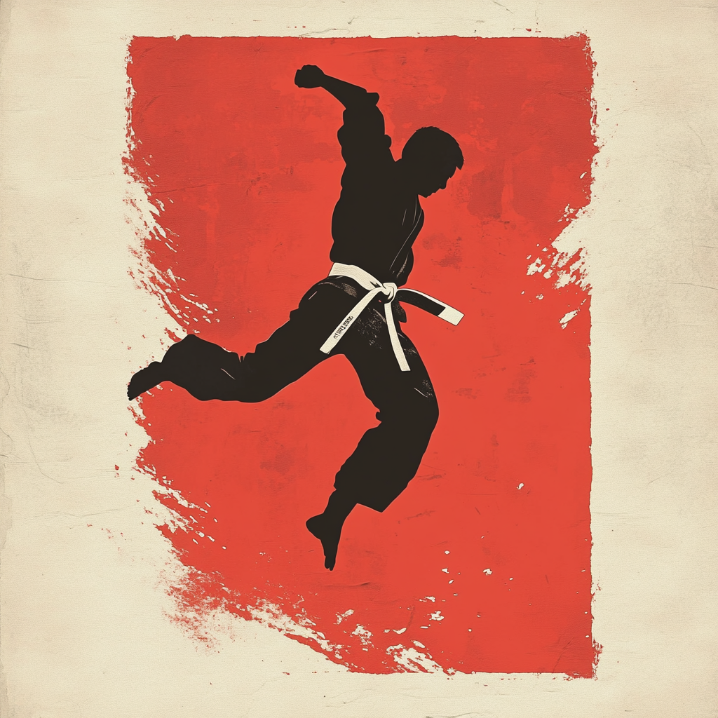 Silhouette of Taekwondo student doing sidekick in clean design