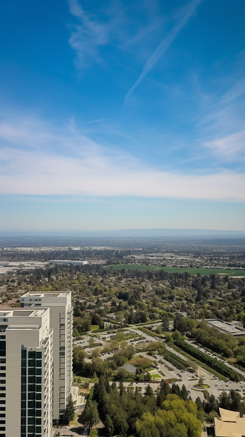 Silicon Valley landscape with vibrant sky and lush greenery.