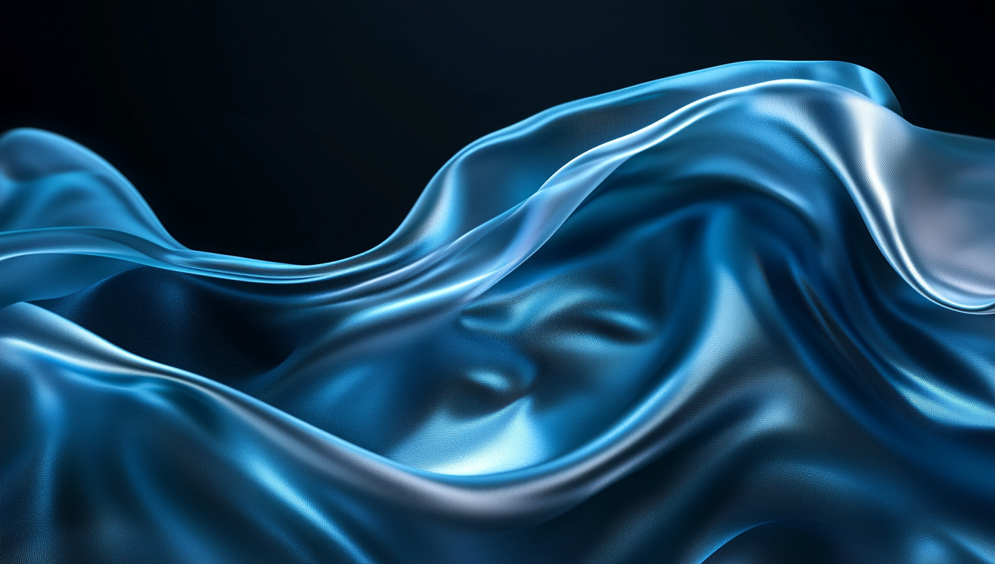 Silk fabric with blue light reflections, flowing waves.