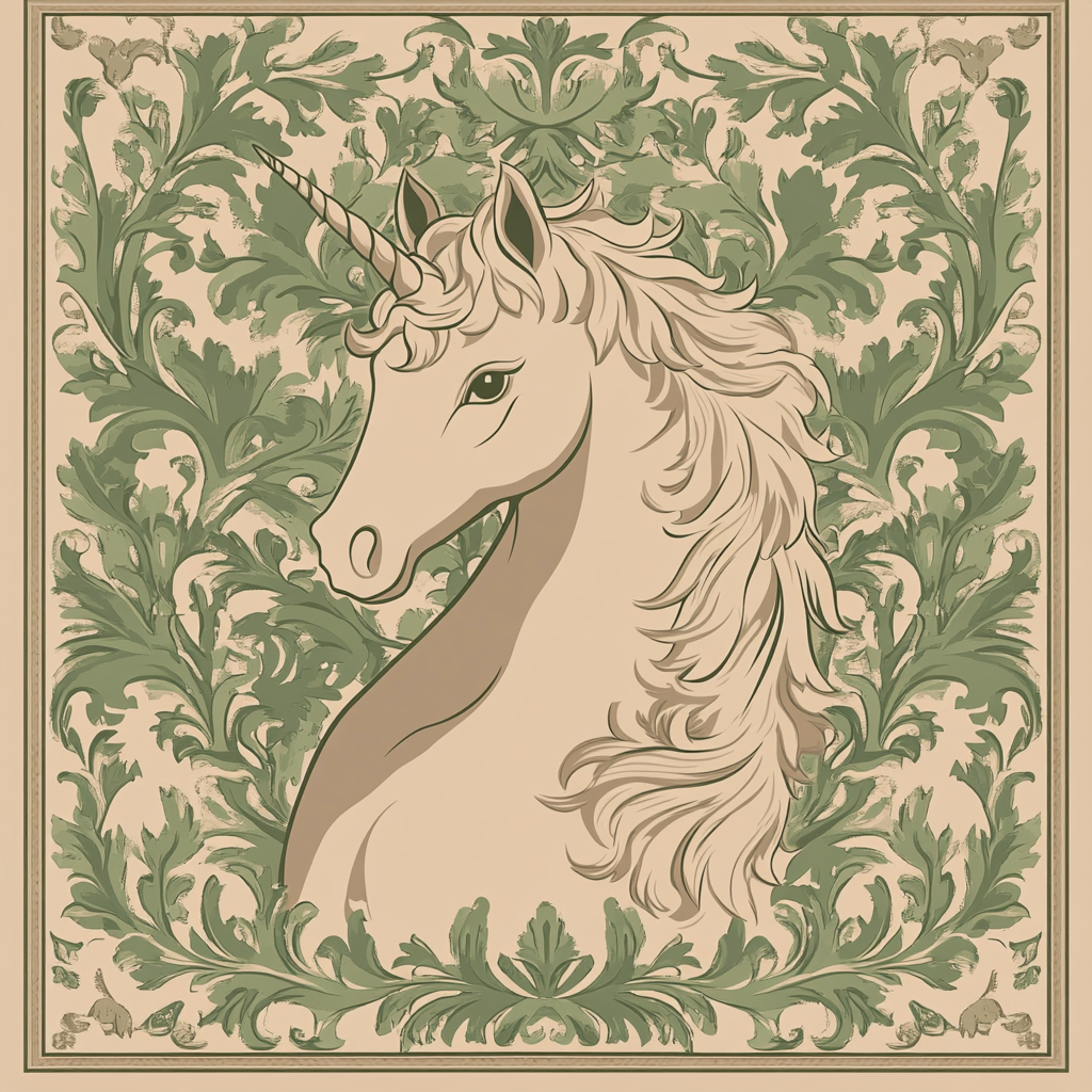 Silk scarf with unicorn silhouette in elegant style