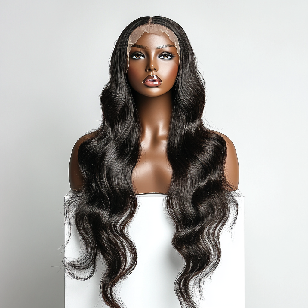 Silky Brazilian Hair Wig on Mannequin in Studio