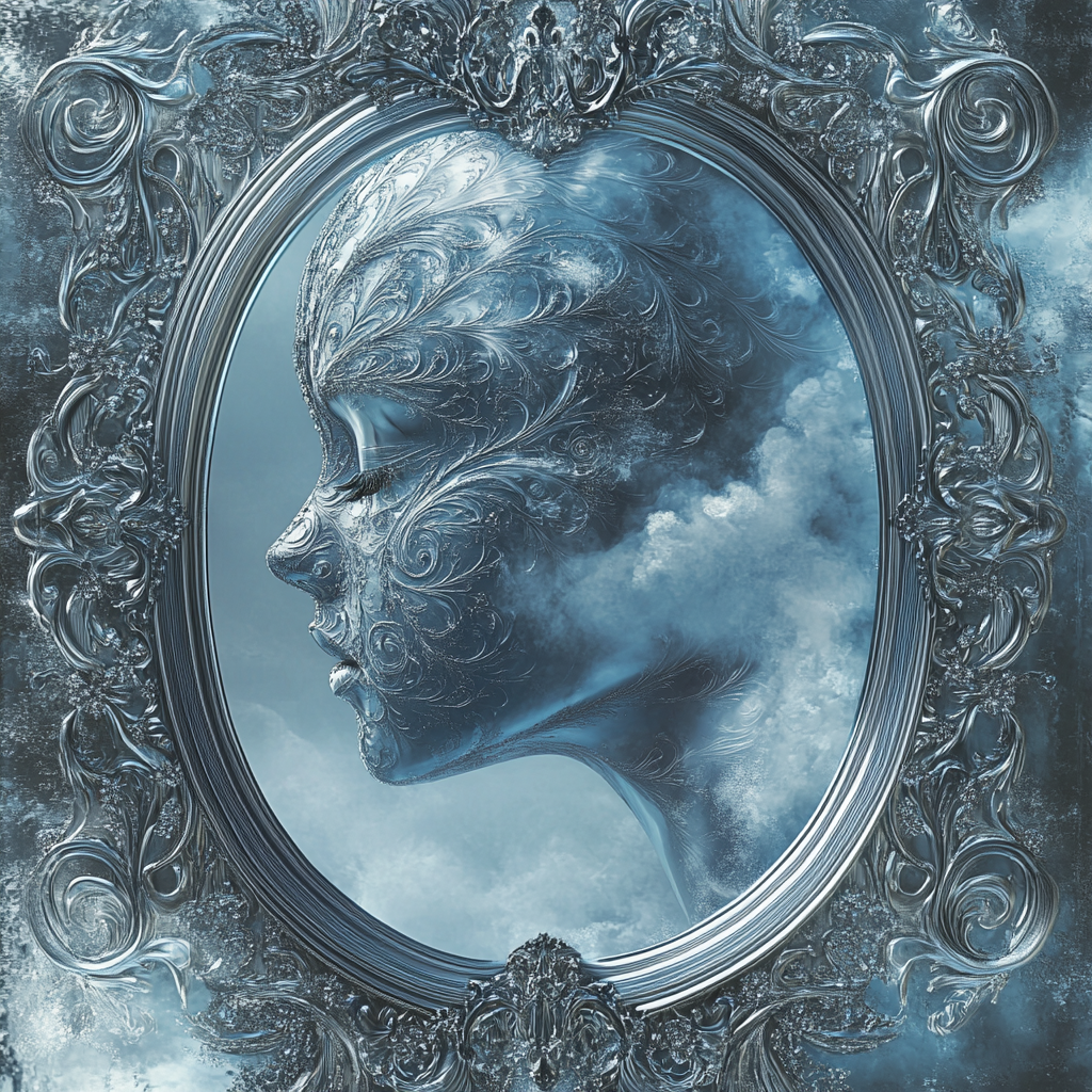 Silver mirror book cover with mist art illusions.