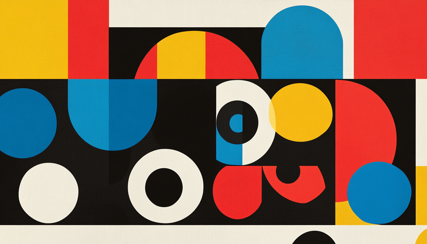 Simple, bold Bauhaus poster with geometric shapes in primary colors.