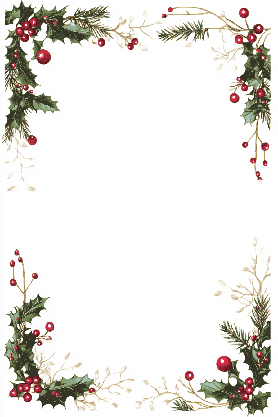 Simple Christmas border with holly, snowflakes, candy canes.