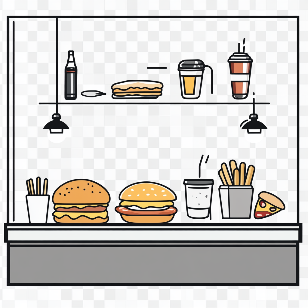 Simple Fast Food Icons in Minimalist Burger Shop