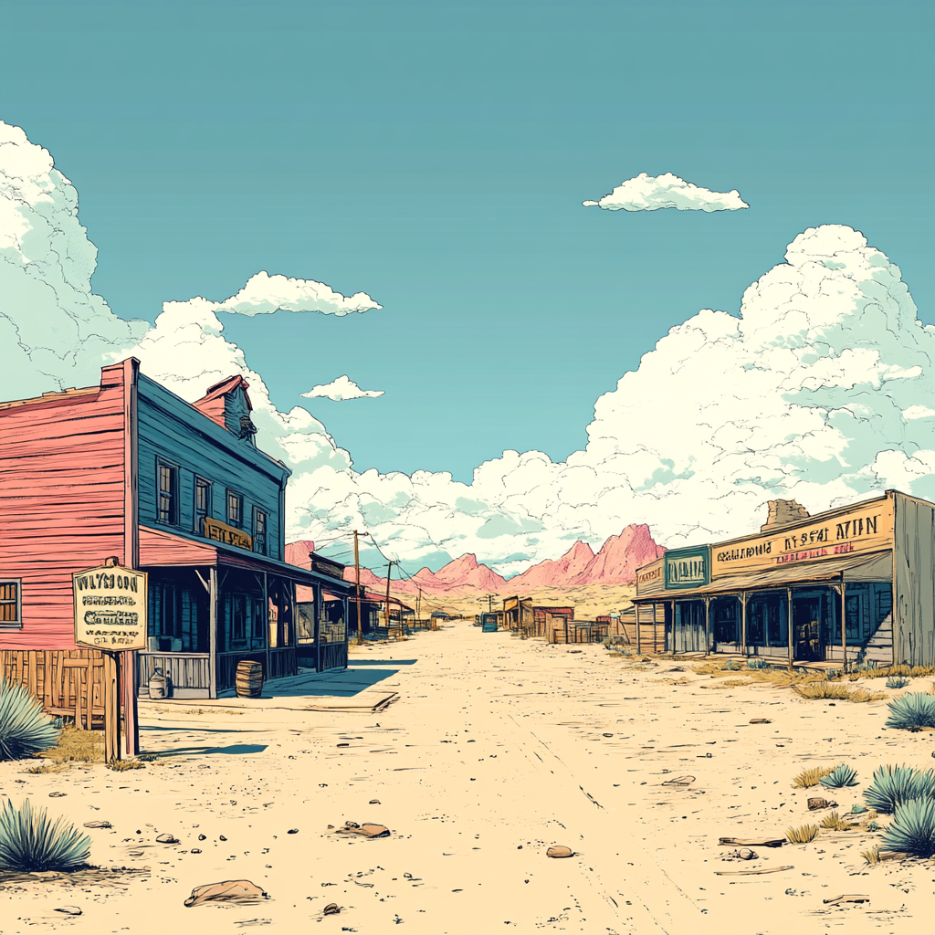 Simple Wild West Illustration with Bright Colors 