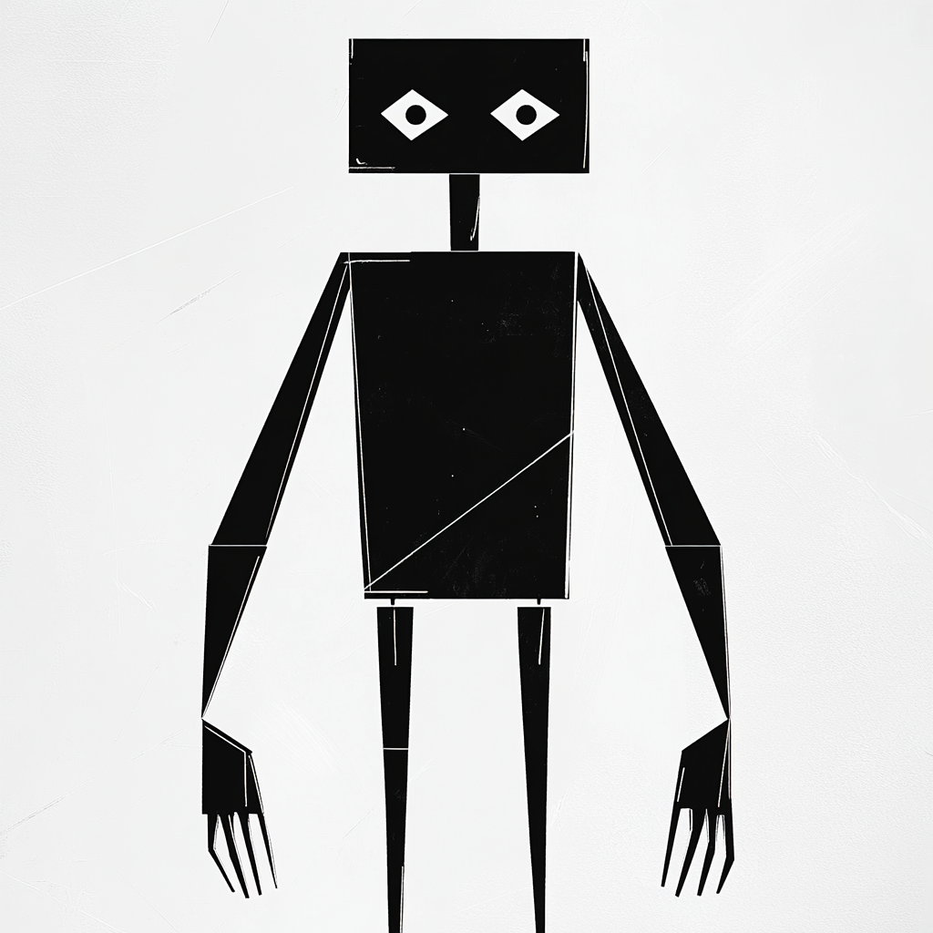 Simple black and white geometric robot design.