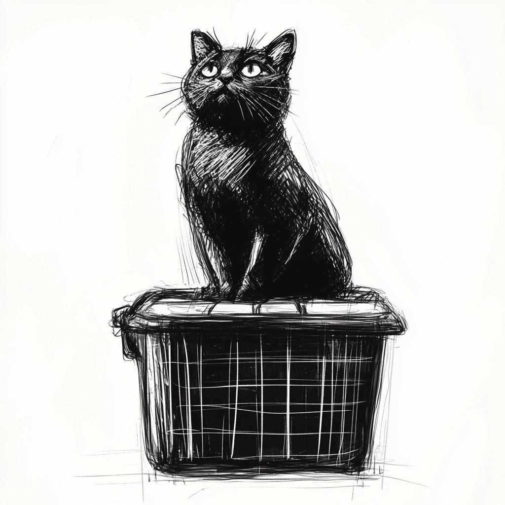 Simple black and white sketch of cat.