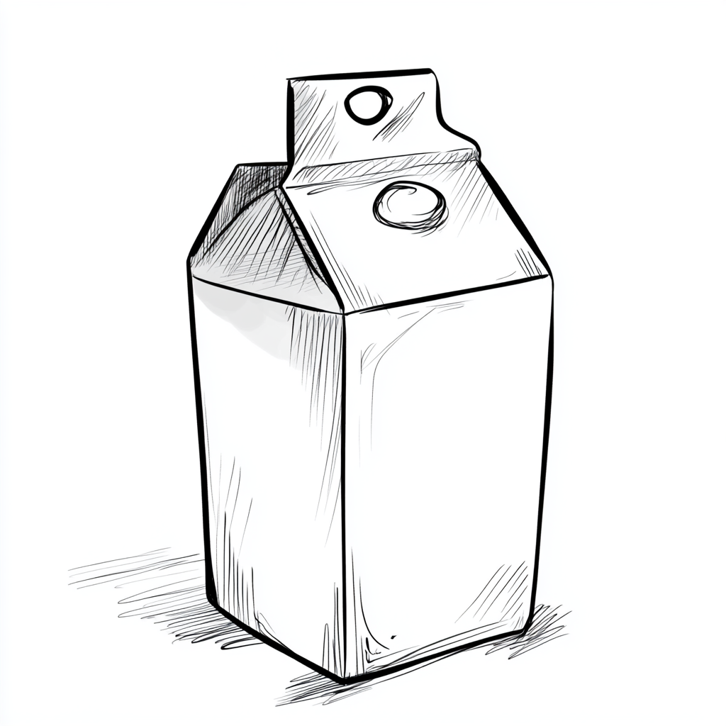 Simple child's drawing of milk carton in comics style