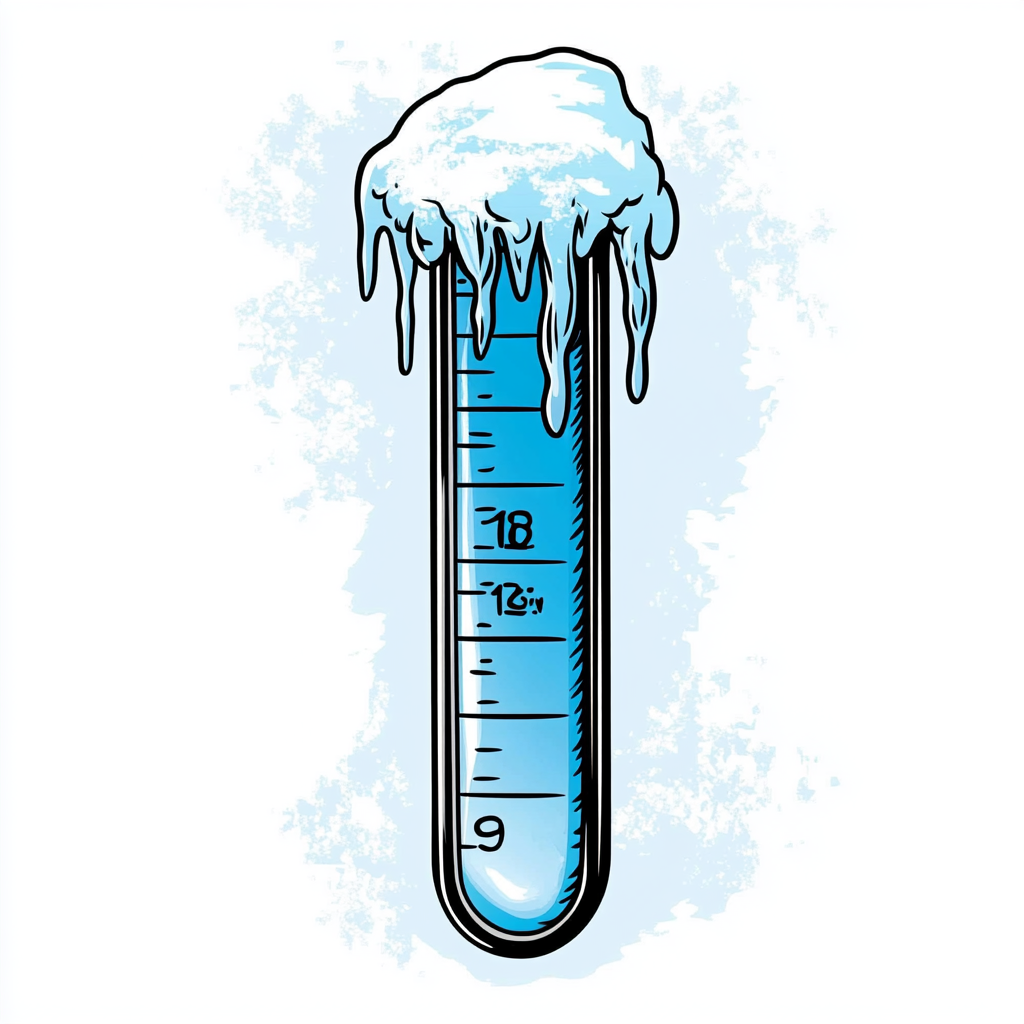 Simple design of ice-cold blue thermometer with black outline.