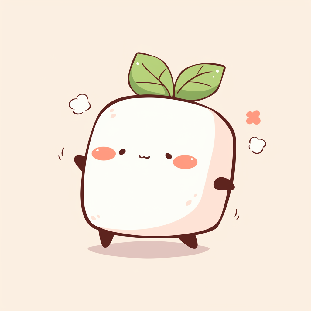 Simple doodle of cute tofu character with chibi design.