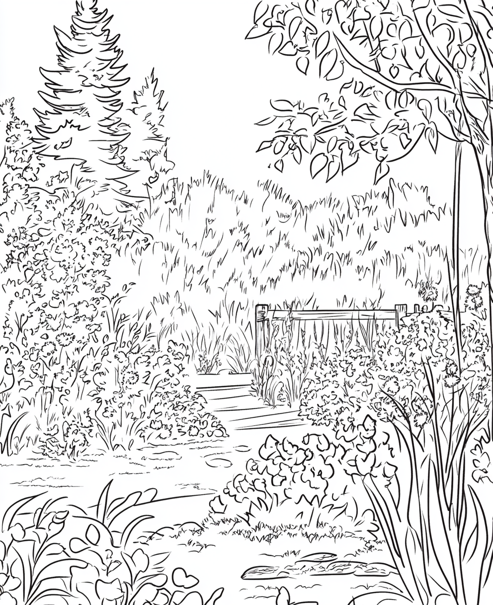 Simple garden coloring book page with bold outlines