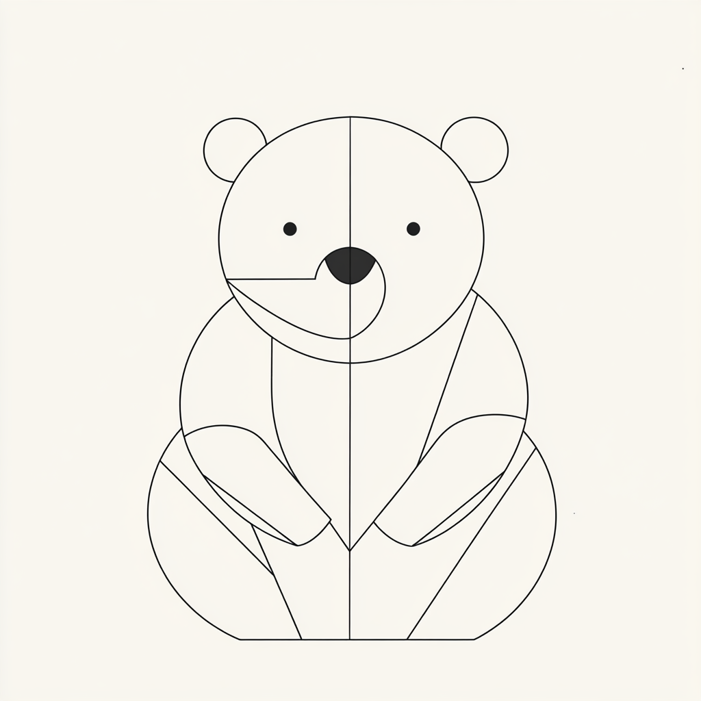 Simple geometric bear with circle body and smiling face.