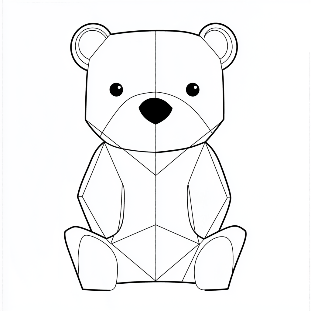 Simple geometric shape bear outlined with small circular ears.