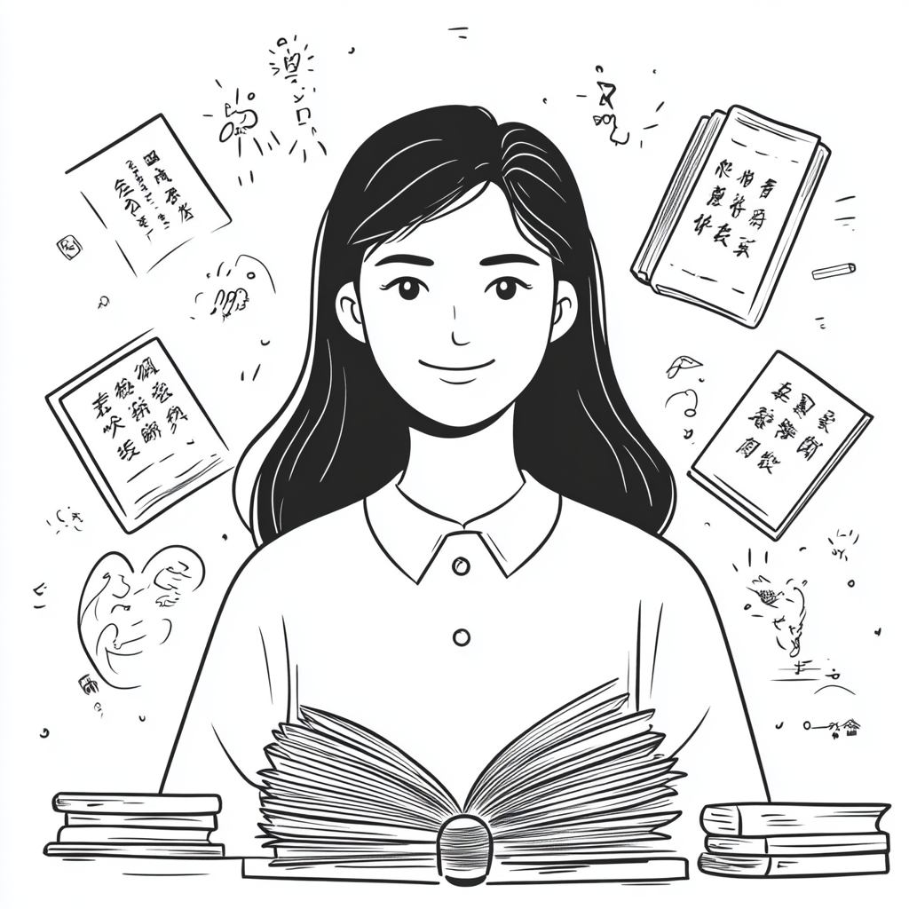 Simple line drawing of a Chinese language teacher.