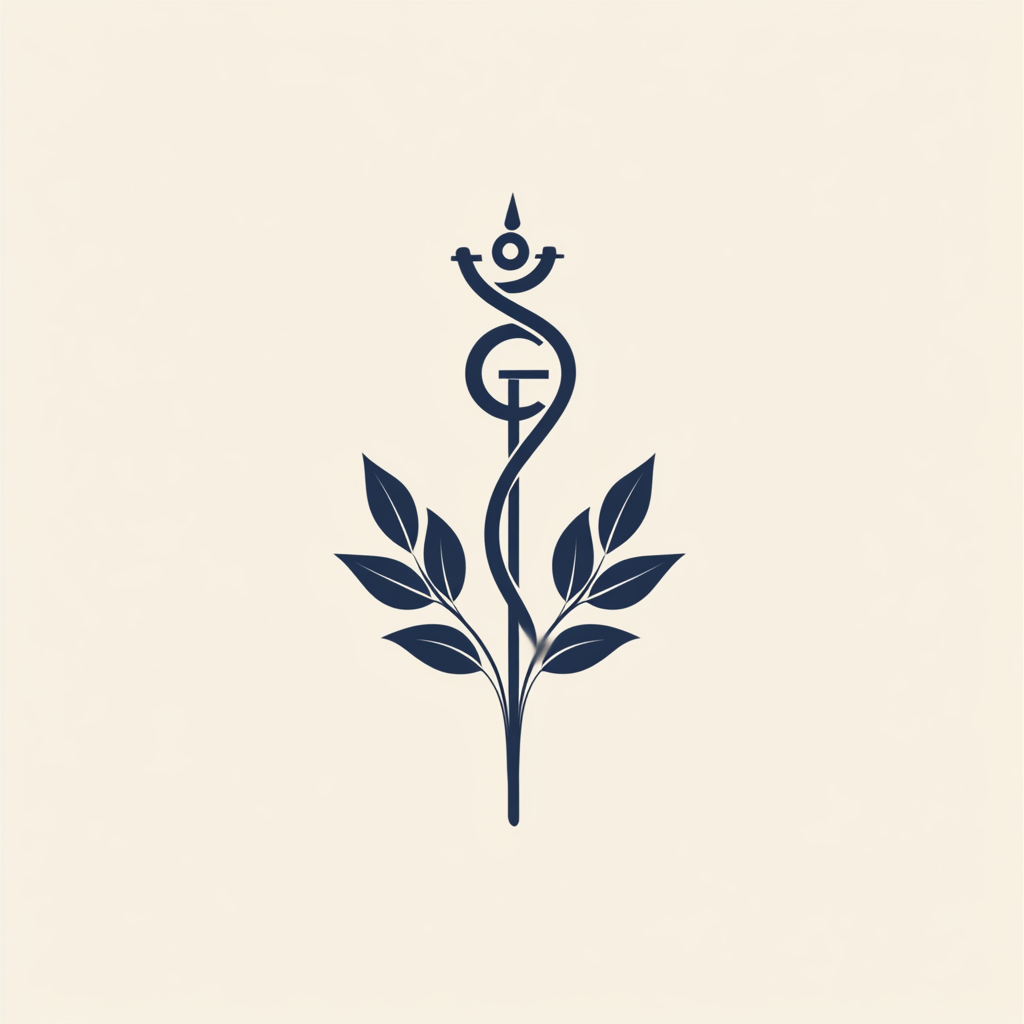 Simple logo design inspired by ancient health symbols.