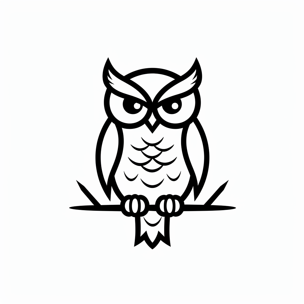 Simple logo style owl picture resting on branch.