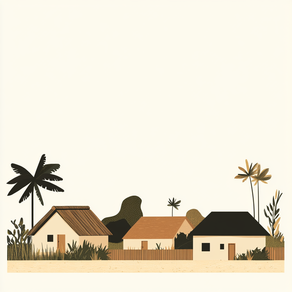 Simple village with thatched houses in southern Madagascar.