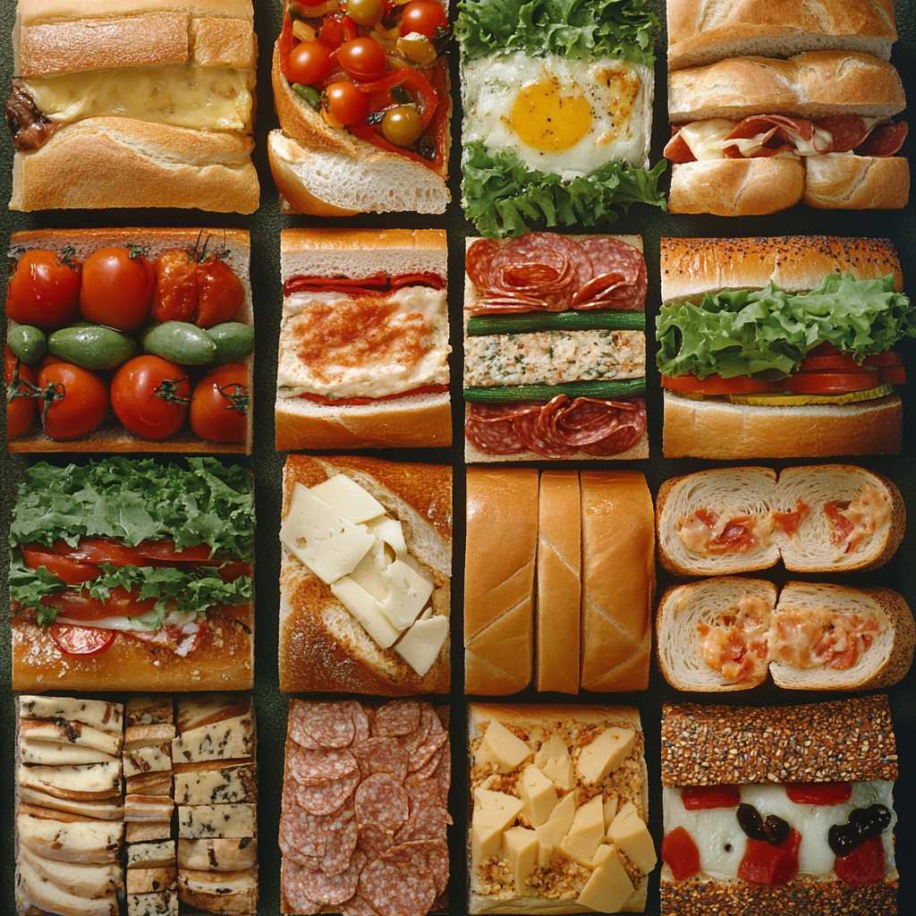 Simple wall art: bread, veggies, cheese in Subway restaurants.