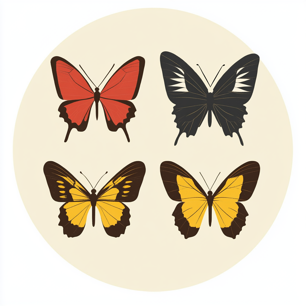 Simplified, abstracted illustrative icons for butterfly pavilion.