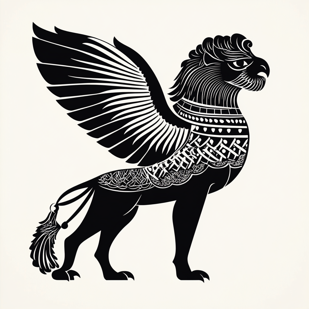 Simplified black and white vector griffin design.