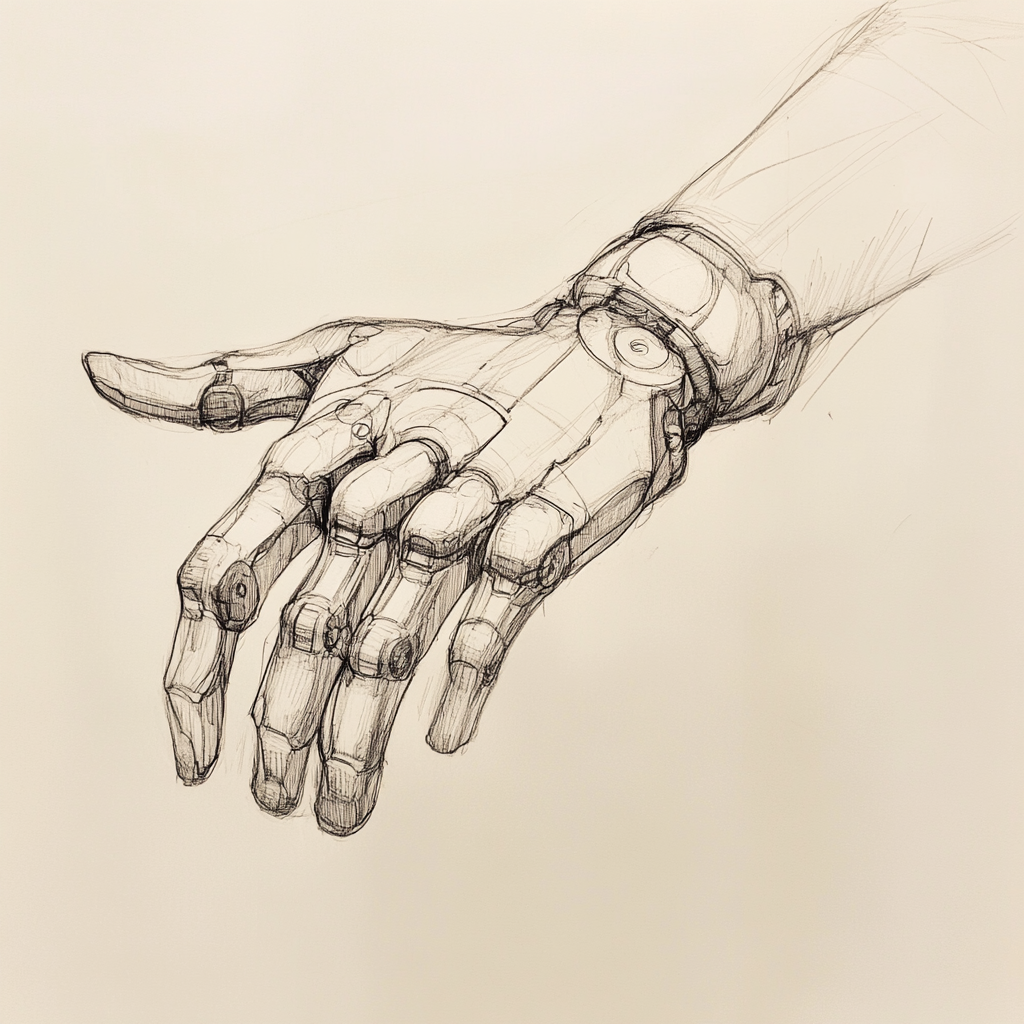 Single wrist sketch with metal attachment, ISO view concept.